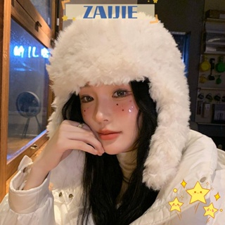 Zaijie24 หมวกไหมพรม ผ้าโพลีเอสเตอร์ แบบสวมหัว ป้องกันหู ให้ความอบอุ่น สําหรับผู้หญิง