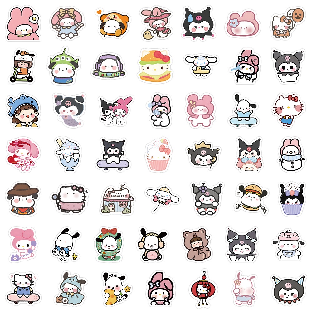 สติกเกอร์ ลายการ์ตูน Sanrio Mixed Mymelody Cinnamoroll Hello Kitty Pochacco Kuromi น่ารัก สําหรับตกแต่ง 100 ชิ้น