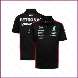 Yp2 เสื้อยืดโปโล แขนสั้น ลาย Mercedes AMG F1 สีดํา พลัสไซซ์ สําหรับทุกเพศ PY2 2023