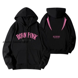 Blackpink เสื้อแจ็กเก็ต เสื้อกีฬา แขนยาว มีฮู้ด มีซิป สไตล์เกาหลี สําหรับผู้หญิง