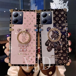 Yjd เคสโทรศัพท์มือถือ กันกระแทก ลายหมีน้อย ประดับเพชร พร้อมแหวน สําหรับ Vivo Y27