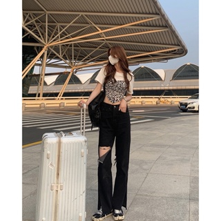 Solenne  กางเกงขายาว กางเกงยีสน์ผู้หญิง ทรงหลวม ๆ ตรง Retro Hip Hop Pants 2023 NEW Style  High quality ทันสมัย รุ่นใหม่ ทันสมัย A97L81Y 36Z230909