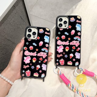 For เคสไอโฟน 14 Pro Max [Sweet Rainbow Black Strap] เคส Phone Case For iPhone 14 Pro Max 13 12 11 For เคสไอโฟน11 Ins Korean Style Retro Classic Couple Shockproof Protective TPU Cover Shell