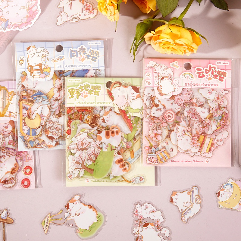 Qouzmo สติกเกอร์ ลายการ์ตูนแมว สําหรับตกแต่งสมุดภาพ แพลนเนอร์ diy จํานวน 40 ชิ้น ต่อแพ็ค