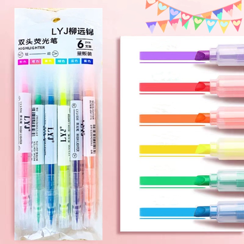 (ยกแพ็ค 6แท่ง) ไฮไลท์ ปากกาไฮไลท์  เน้นข้อความ มี 2หัว  สีสดใส มีหลายสีให้เลือก