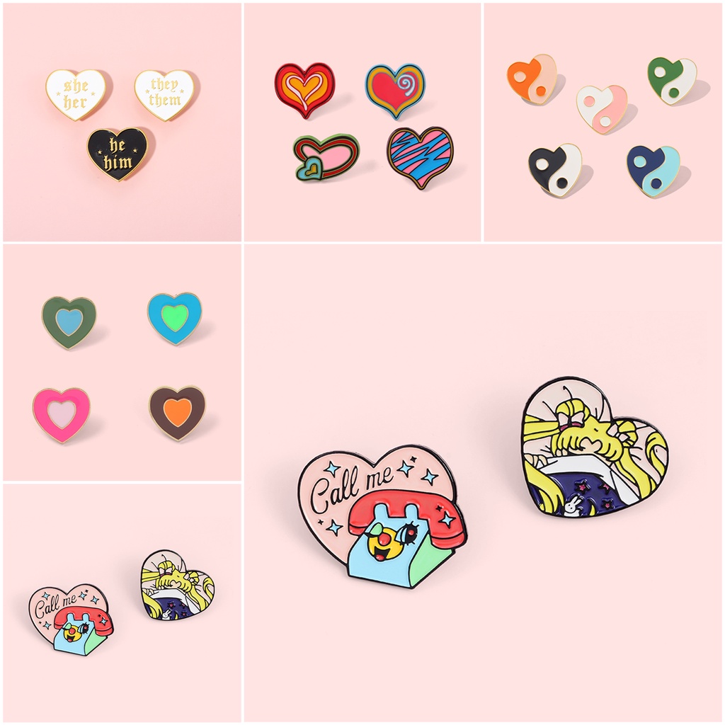 น่ารัก หวาน สีชมพู หัวใจ เคลือบ เข็มกลัด เรขาคณิต เส้น รูปหัวใจ โลหะผสม เข็มกลัด เข็มกลัด ตราแฟชั่น สุภาพสตรี เครื่องประดับ ของขวัญ - รูปที่ 2