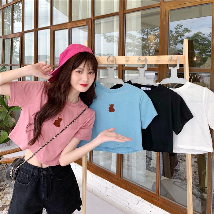 【WJZ】เสื้อยืดแขนสั้นคอกลมปักลายการ์ตูนแฟชั่นผู้หญิงแฟชั่นสตรี【6625】