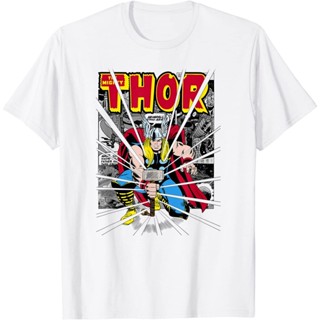 เสื้อยืดแขนสั้นผ้าฝ้ายแท้เสื้อยืดแขนสั้น พิมพ์ลายการ์ตูน Marvel Mighty Thor สไตล์เรโทร พรีเมี่ยม แฟชั่นสําหรับผู้ชาย และ