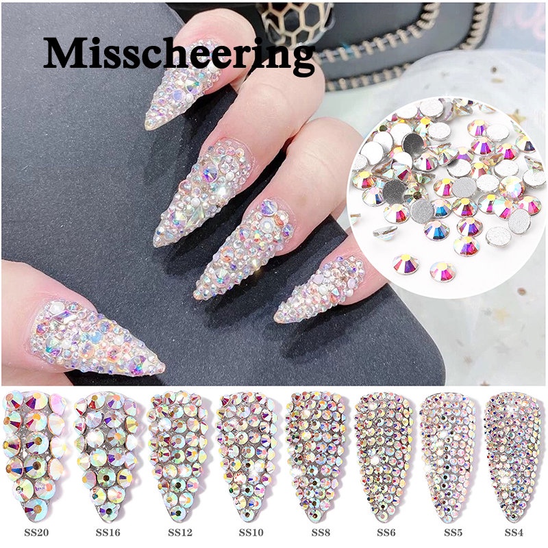 Misscheering 144/288/1440 ชิ้น/ถุง Sparkling Clear AB เจาะเล็บอุปกรณ์ DIY ตกแต่งเล็บเล็บ Rhinstones สําหรับเล็บ