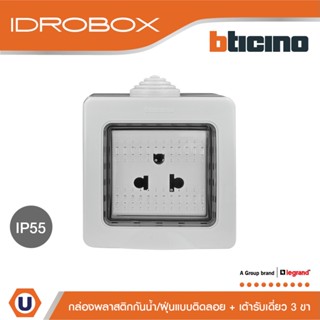 BTicino ชุดกล่องกันน้ำ+เต้ารับเดี่ยว 2ช่อง สีเทา Idrobox Surface Mounted Housing +Simplex Socket Grey| 25502+AM5025TWT