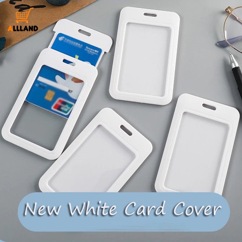 กระเป๋าใส่บัตรพลาสติก สีขาว เรียบง่าย 1 ชิ้น พร้อมหน้าต่างใส / ฝาครอบเลื่อน แบบพกพา ปลอกโลหะ / ปลอกป้องกันบัตรเครดิต ID
