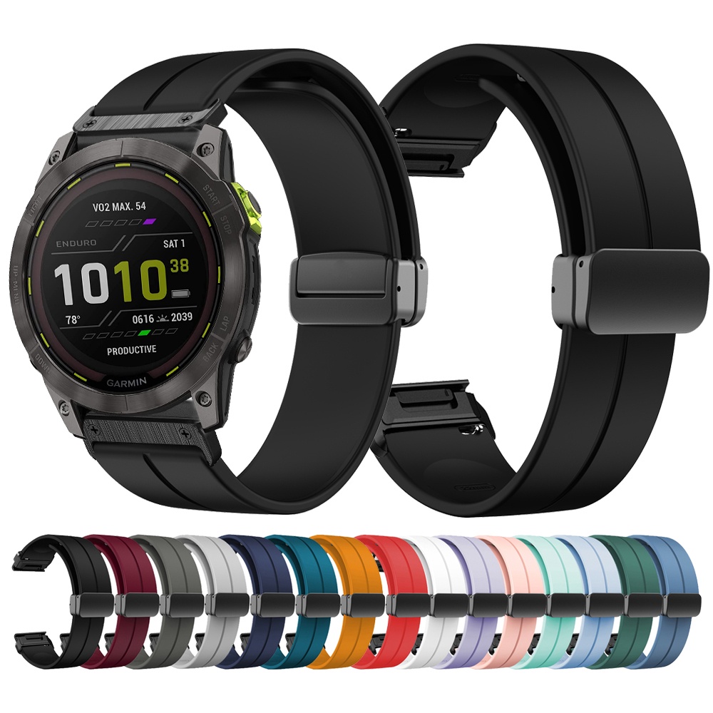 QuickFit 22 มม.26 มม.ซิลิโคนแม่เหล็กพับสายคล้องคอสําหรับ Garmin Enduro 2 EPIX Gen2 Fenix 7X 6X Pro 5