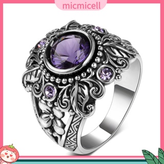 &lt;micmicell&gt; แหวนอเมทิสต์ แกะสลัก ลายดอกไม้ ทรงกลม สไตล์วินเทจ สําหรับผู้หญิง