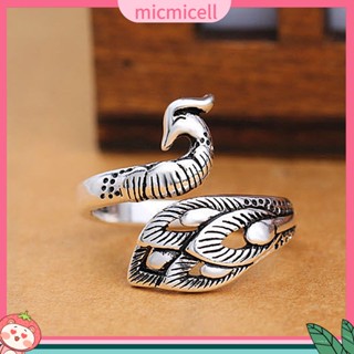 &lt;micmicell&gt; แหวนถักนิตติ้ง รูปนกยูง สีเงิน ปรับได้ สไตล์เรโทร