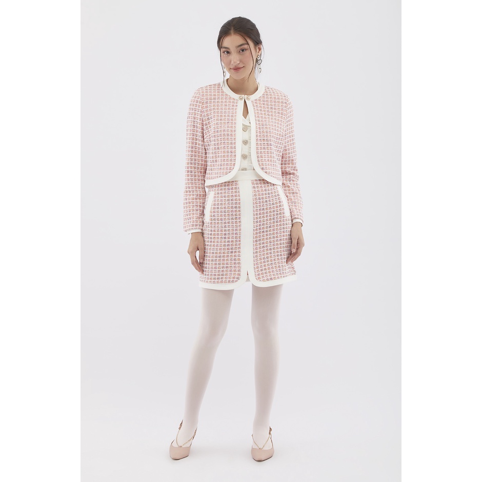 EP กระโปรงลายตาราง ผู้หญิง สีชมพู | Checked Textured Skirt | 04634