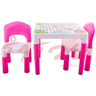 ชุดโต๊ะพร้อมเก้าอี้2ตัว เด็กนักเรียนภาษาอังกฤษไทยและตัวเลขKid Chair Family Set(1+2) โต๊ะ1+เก้าอี้ทำการบ้าน2