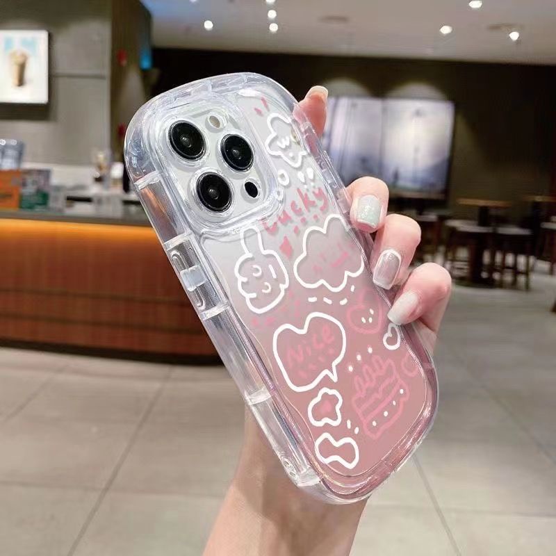 เคสโทรศัพท์มือถือ ซิลิโคนนิ่ม TPU ใส กันกระแทก ลายการ์ตูนน่ารัก สีชมพู สําหรับ iPhone 15 11 14 13 12 Pro Max XR 8 7 Plus X XS Max SE 2020