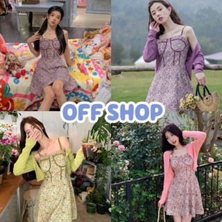 OFF SHOP พร้อมส่ง (OFF-16031/31257-1/FY1501) ชุดเดรส/เสื้อคลุมไหมพรม ขายแยก ลายดอกไม้น่ารักเกาหลีมาก