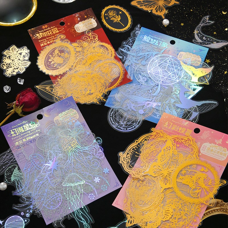40 ชิ ้ นโฮโลแกรม Glitter แมงกะพรุนปลาวาฬผีเสื ้ อสติกเกอร ์ ชุดกันน ้ ําตกแต ่ งสติกเกอร ์ กาวสําหรับสมุดภาพวารสาร