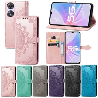 OPPO A78 5G เคสโทรศัพท์มือถือหนัง ฝาพับ ลายดอกไม้แมนโดร่า พร้อมช่องใส่บัตร ขาตั้งวาง