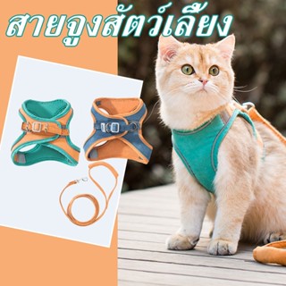 COD สายจูงสัตว์เลี้ยง เชือกจูงแมว สายจูงหมา ปลอกคอแมว สายจูง สายรัดอกสุนัข ผ้าระบายอากาศ  เกรดพรีเมี่ยม