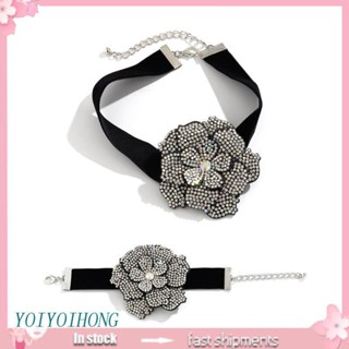 Yoioi สร้อยข้อมือโชคเกอร์ ประดับพลอยเทียม ลายดอกไม้ สไตล์ยุโรป และอเมริกา