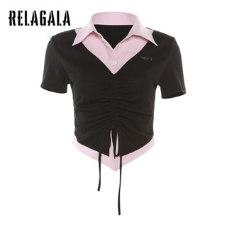 Relagala เสื้อยืดลําลอง แขนสั้น เข้ารูป แนวสตรีท แฟชั่นใหม่ สําหรับสตรี 2023