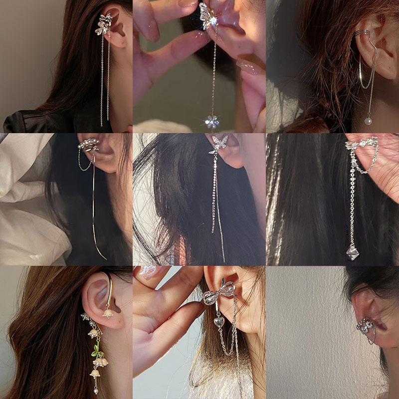 ต่างหูแบบหนีบ จี้รูปผีเสื้อ ดอกไม้ ประดับพู่ ไม่เจาะหู สไตล์ฝรั่งเศส หรูหรา - รูปที่ 6