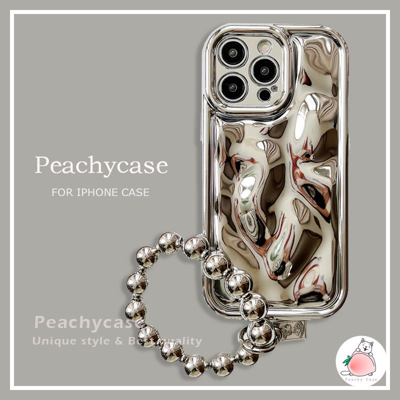 เคสโทรศัพท์มือถือ TPU นิ่ม ปิดด้านหลัง ลายหินอุกกาบาต ชุบเงิน พร้อมสายโซ่คล้อง สําหรับ iPhone 15 14 Plus 13 12 11 Pro Max Xr Xs X 8 7 6Plus