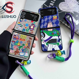 Lushuo เคสโทรศัพท์มือถือ ลายการ์ตูนดิสนีย์ Toy Story Buzz Lightyear น่ารัก พร้อมสายคล้องมือ สําหรับ Samsung Galaxy Z Flip 3 5G and Z Flip 4 Z Flip3 ZFlip3 ZFlip 3 Z Flip4