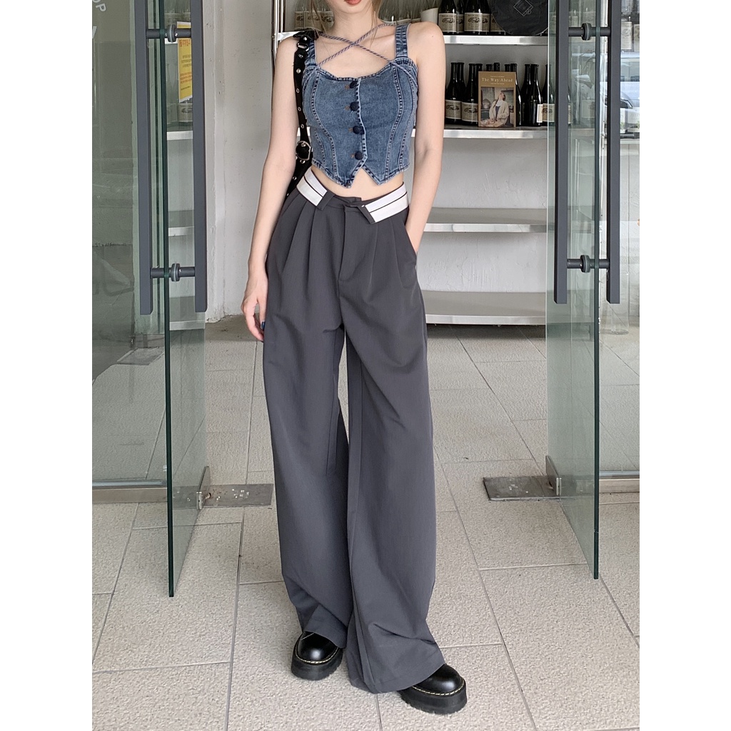 Korean Wide Leg Pants Casual Straight High Waist Pants for women