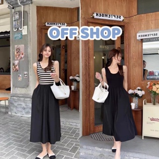 OFF SHOP พร้อมส่ง (OFF-95126) ชุดเดรสไหมพรม ดีเทลกระโปรงผ้าชีฟอง เบาบางใส่ง่ายๆ  -C