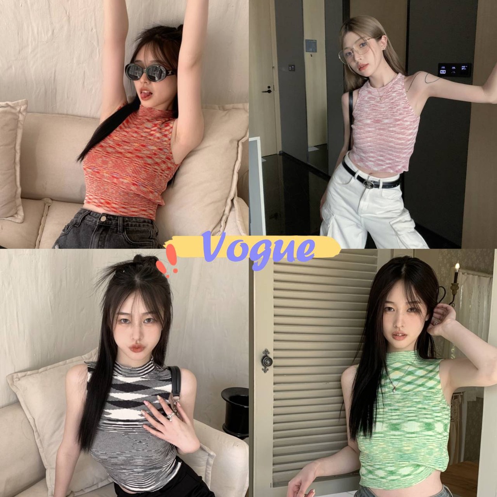 Vogue🌟พร้อมส่ง🌟 เสื้อกล้ามไหมพรม ลายแซ่บสีสันจัดเต็มถักไหมพรมไล่สี (U051) -C -N