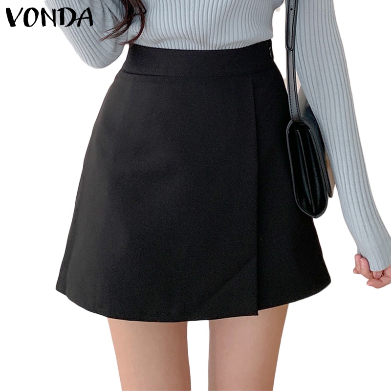 Vonda กระโปรงเอวสูง ทรงเอ ลําลอง สีพื้น สไตล์เกาหลี สําหรับผู้หญิง