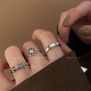 Dark Black Cross Ring Womens European Style Compass Ring Small Design Ring Simple Fashion Personalized Index Finger Ring