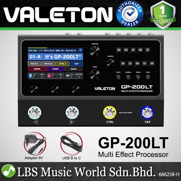Valeton GP-200LT Multi Effects โปรเซสเซอร์สําหรับกีตาร์ไฟฟ้าและเบสเหยียบ - Lite (GP200LT GP200 LT)