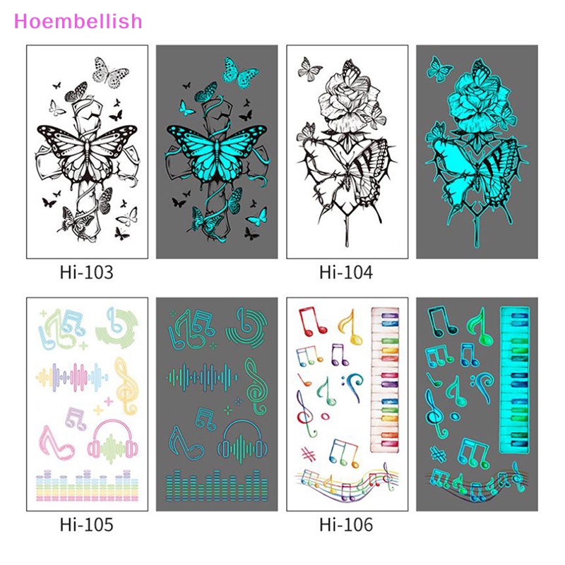 Hoe> สติกเกอร์รอยสักชั่วคราว ลายผีเสื้อ เรืองแสงกลางคืน สําหรับผู้หญิง