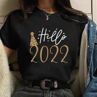 Hello 2022 Print Women T Shirt Short Sleeve Christmas Kawaii Women Tshirt