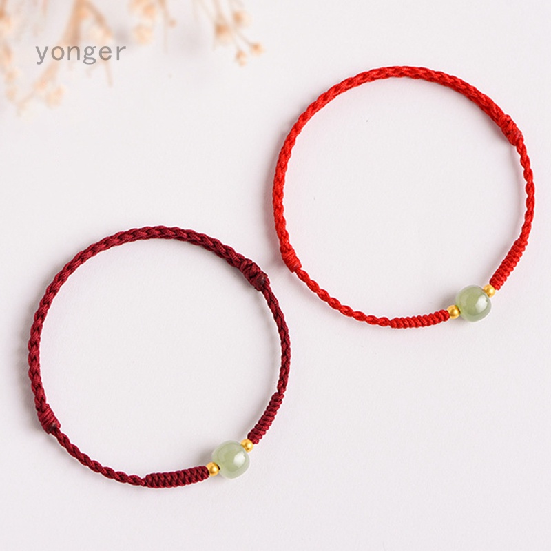 สร้อยข้อมือ เชือกถัก จี้หยก สีแดง นําโชคดี สําหรับผู้ชาย และผู้หญิง