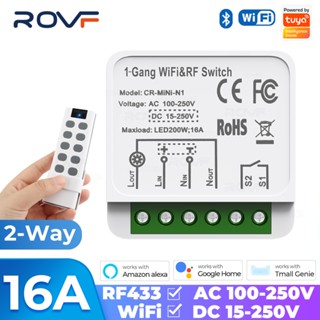 Rovf โมดูลสวิตช์ไฟอัจฉริยะ DC 16A Tuya WiFi RF433 2 ทาง ขนาดเล็ก สําหรับ Google Home Alexa tmall genie Ĕ