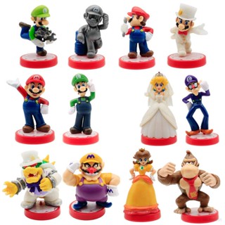 โมเดลตุ๊กตาฟิกเกอร์ The Super Mairo Bros Mario Peach Bowser Luigi เหมาะกับของขวัญ สําหรับเก็บสะสม 12 ชิ้น