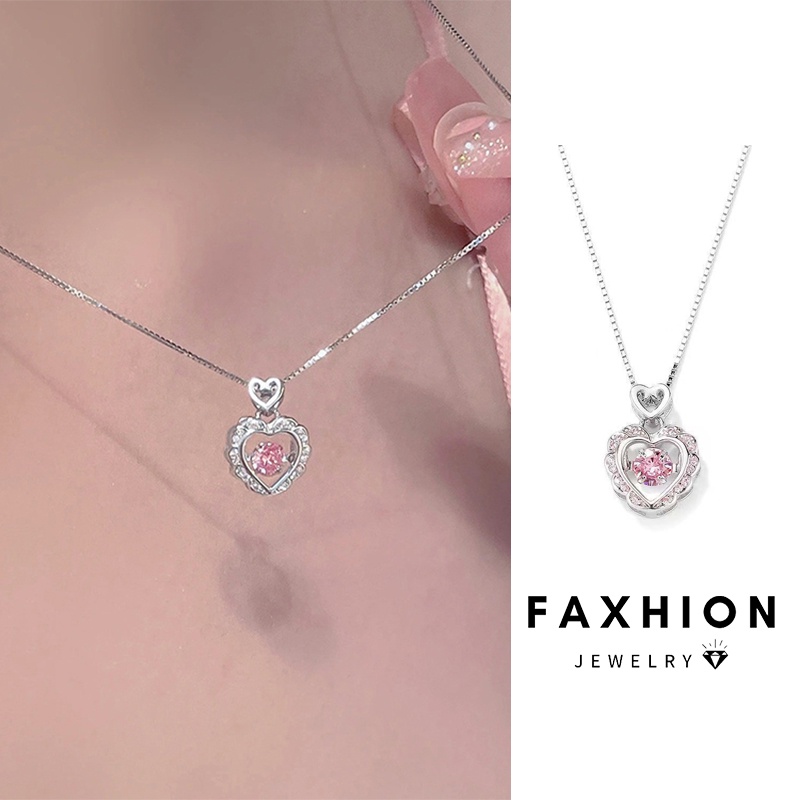 Faxhion สร้อยคอโชคเกอร์ จี้คริสตัล รูปหัวใจ ประดับเพทาย สีเงิน เครื่องประดับแฟชั่น สําหรับผู้หญิง