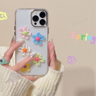 เคสโทรศัพท์มือถือ ซิลิโคนนิ่ม ใส กันกระแทก ลายดอกไม้ 3D แฟชั่น สําหรับ iPhone 11 12 13 14 Pro 14Pro 13Pro Max