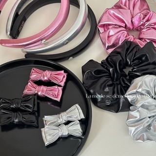 กิ๊บติดผม ยางรัดผม หนัง ประดับโบว์ สีหวาน สําหรับผู้หญิง