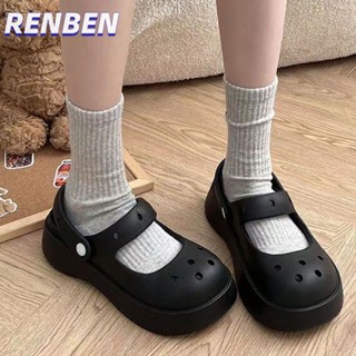 RENBEN รองเท้า Summer hole สําหรับผู้หญิง รองเท้าแตะกลางแจ้ง soft-soled หนา soled
