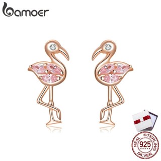 BAMOER Stud Earrings for Women Silver 925 Flamingos BSE120