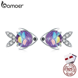 BAMOER ต่างหูเงินแท้ 100 % รูปปลาสําหรับผู้หญิง Sce1028
