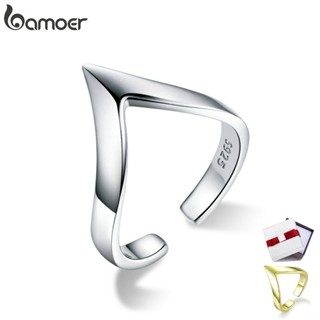 Bamoer 925 Sterling Silver แหวนเงินลายเรขาคณิตปรับได้ Scr 470