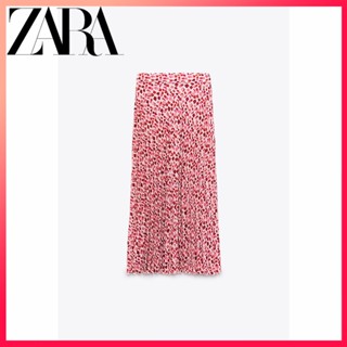 Zara ใหม่ กระโปรงพลีท เอวสูง พิมพ์ลาย สําหรับผู้หญิง