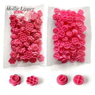 Mollie Lipper ถ้วยกาวต่อขนตา ลายดอกไม้ สีชมพู สําหรับแต่งหน้า 100 ชิ้น